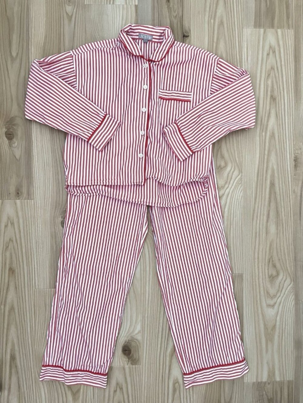 J. Crew Stripe Cotton Poplin Long-Sleeve Pajama Pant Set Pink Red size Small